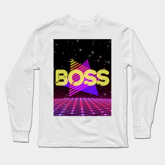 Boss Retrowave Triangle Aesthetic Long Sleeve T-Shirt by 80snerd